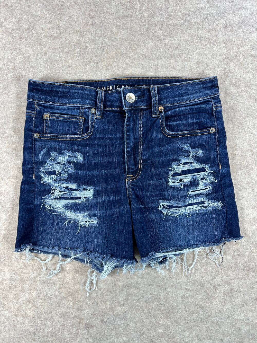 American Eagle Outfitters Hi-Rise Shortie Distressed Denim Cut Off Shorts 8
